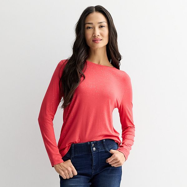 CARCOS Plus Size Women's Long Sleeve Top - Color Block Plaid Tee, Rayon Blend, Crew Neck (XX-Large, A13n-red)