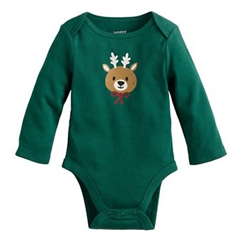 Baby Jumping Beans® Long Sleeve Lapped Shoulder Bodysuit with Reindeer Design