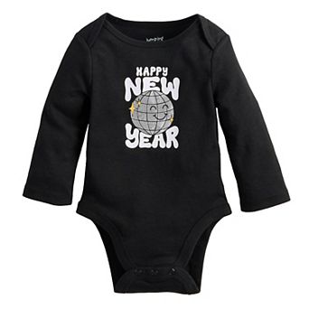 Baby Jumping Beans® Long Sleeve Lapped Shoulder Bodysuit with Happy New Year Graphic