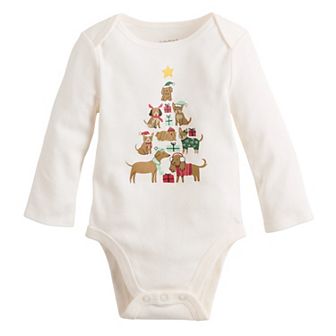 Baby Jumping Beans® Long Sleeve Lapped Shoulder Bodysuit with Dog Christmas Tree Print