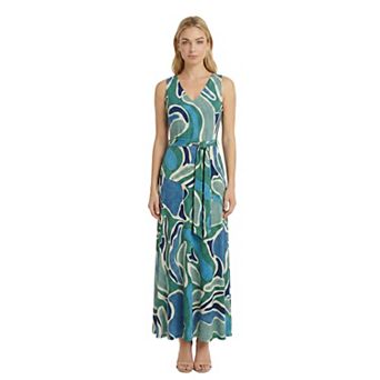 Women's London Times V-Neck Asymmetrical Hip Seam Maxi Dress