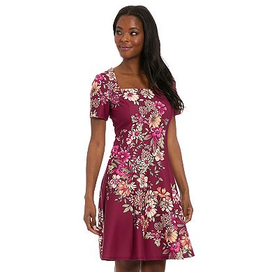 Women's London Times Square Neck Short Sleeve Fit and Flare Dress