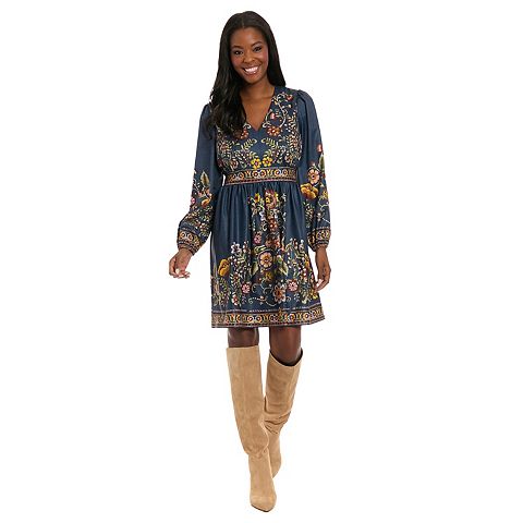 Женские платья London Women's London Times Bishop Sleeve V-Neck Mini Dress