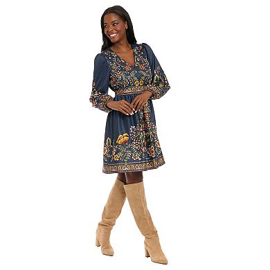 Women's London Times Bishop Sleeve V-Neck Mini Dress