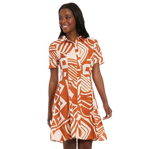Женские платья London Women's London Times Short Sleeve Swing Shirt Dress