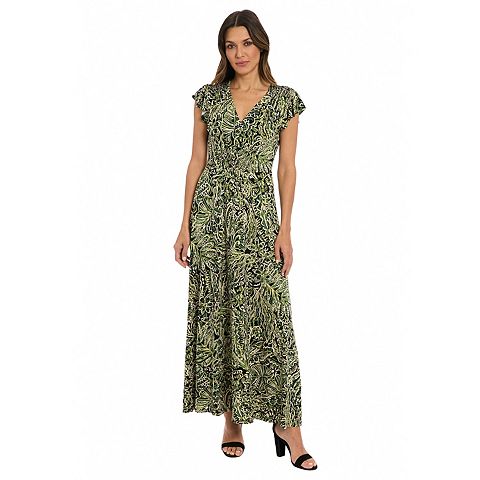 Женские платья London Women's London Times Smocked Front V-Neck Dress
