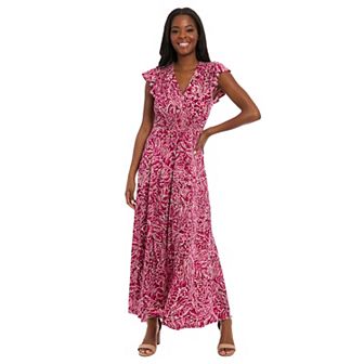 Women's London Times Smocked Front V-Neck Dress