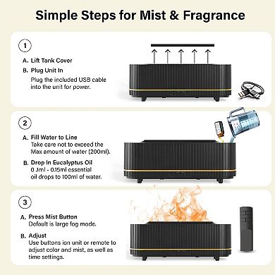 Bell + Howell Flame Effect Aromatherapy Diffuser Humidifier with Remote Control