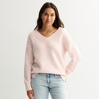 Juniors' Pink Republic V-Neck Pullover Sweater
