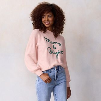 Women's LC Lauren Conrad "Merry & Bright" Balloon Sleeve Crewneck Sweater