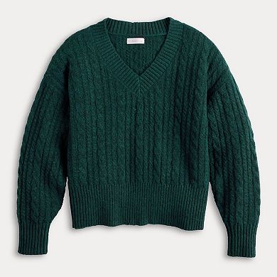 Petite LC Lauren Conrad V-Neck Cable Pullover Sweater