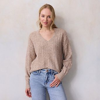 Petite LC Lauren Conrad V-Neck Cable Pullover Sweater