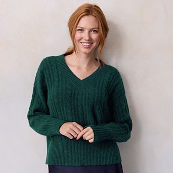 Petite LC Lauren Conrad V-Neck Cable Pullover Sweater