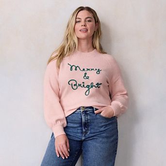 Plus Size LC Lauren Conrad "Merry & Bright" Balloon Sleeve Crewneck Sweater