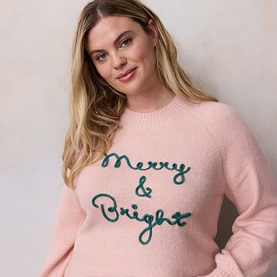 Plus Size LC Lauren Conrad "Merry & Bright" Balloon Sleeve Crewneck Sweater