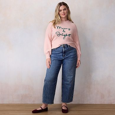 Plus Size LC Lauren Conrad "Merry & Bright" Balloon Sleeve Crewneck Sweater