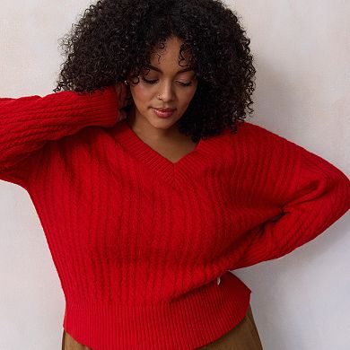 Plus Size LC Lauren Conrad V-Neck Cable Pullover Sweater