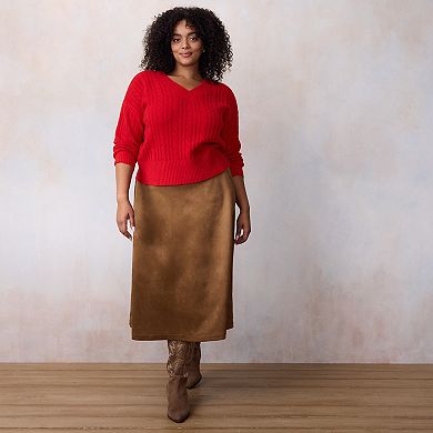 Plus Size LC Lauren Conrad V-Neck Cable Pullover Sweater