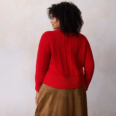 Plus Size LC Lauren Conrad V-Neck Cable Pullover Sweater