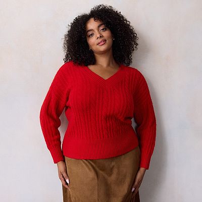 Plus Size LC Lauren Conrad V-Neck Cable Pullover Sweater