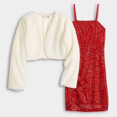 Girls 7-16 Knit Works 2-Pc. Sequin Dress & Long Sleeve Faux Fur Bolero Set