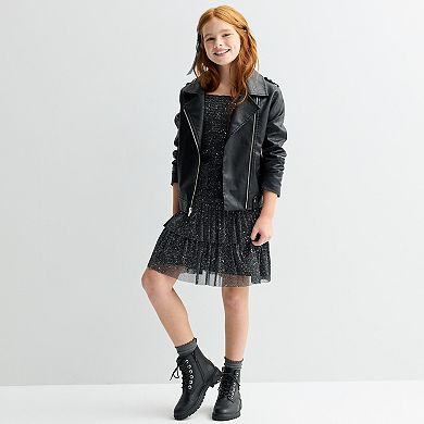 Girls 7-16 Knit Works Tiered Long Sleeve Smocked Bodice Dress & Bow Clip