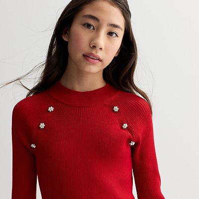 knit works dresses Girls 7-16 Knit Works Fit & Flare Long Sleeve Sweater Dress With Jewel  Buttons