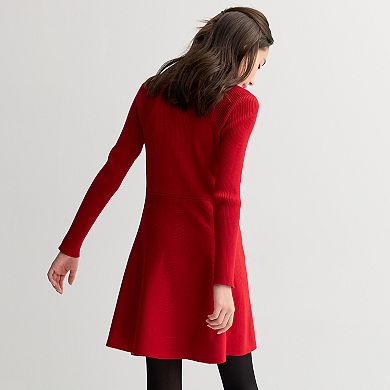 Girls 7-16 Knit Works Fit & Flare Long Sleeve Sweater Dress With Jewel Buttons