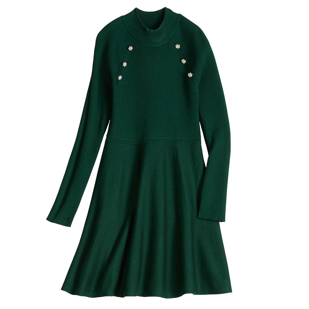 Girls 7-16 Knit Works Fit & Flare Long Sleeve Sweater Dress With