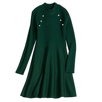 Girls 7-16 Knit Works Fit & Flare Long Sleeve Sweater Dress With Jewel Buttons