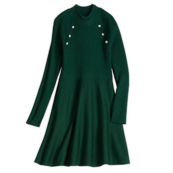 Girls 7-16 Knit Works Fit & Flare Long Sleeve Sweater Dress With Jewel Buttons