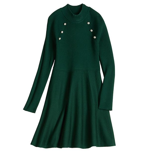 Girls 7-16 Knit Works Fit & Flare Long Sleeve Sweater Dress With Jewel  Buttons