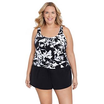 Plus Size Bal Harbour Shirred Neck Blouson Underwire Swim Top