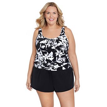 Plus Size Bal Harbour Shirred Neck Blouson Underwire Swim Top