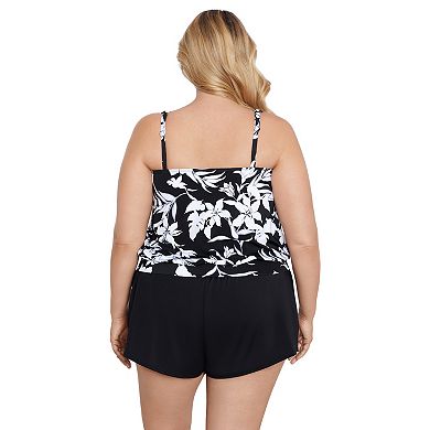 Plus Size Bal Harbour Shirred Neck Blouson Underwire Swim Top
