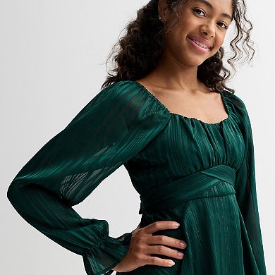 Girls 8-14 Inspired Hearts Crossover Waist Long Sleeve Dress