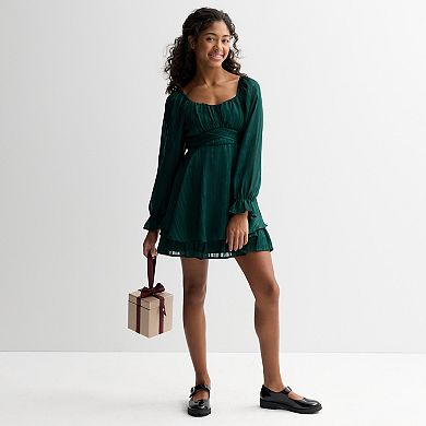 Girls 8-14 Inspired Hearts Crossover Waist Long Sleeve Dress