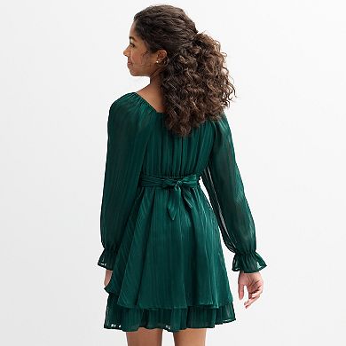 Girls 8-14 Inspired Hearts Crossover Waist Long Sleeve Dress