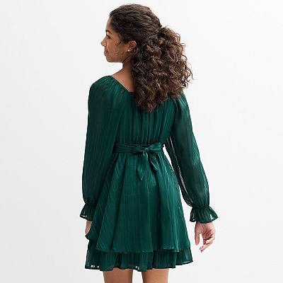 Girls 8-14 Inspired Hearts Crossover Waist Long Sleeve Dress