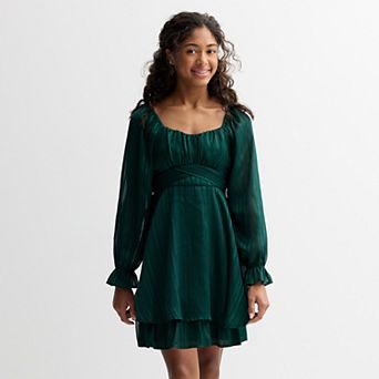 Girls 8-14 Inspired Hearts Crossover Waist Long Sleeve Dress