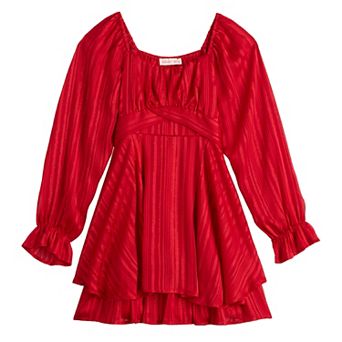 Girls 8-14 Inspired Hearts Crossover Waist Long Sleeve Dress