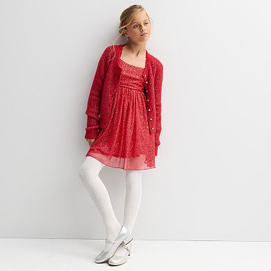 Girls 7-16 Inspired Hearts Glitter Long Sleeve Babydoll Dress