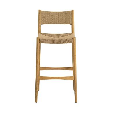 Rie Barstool Chair, Danish Inspired Panel Backrest, Woven Paper Cord