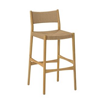 Rie Barstool Chair, Danish Inspired Panel Backrest, Woven Paper Cord