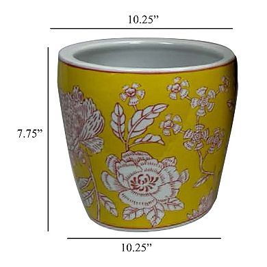 Kerry Accent Planter Pot Set of 4, Yellow Floral Pattern White Ceramic