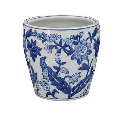 Kerry Accent Planter Pot Set of 4, Blue Floral Pottery, White Ceramic