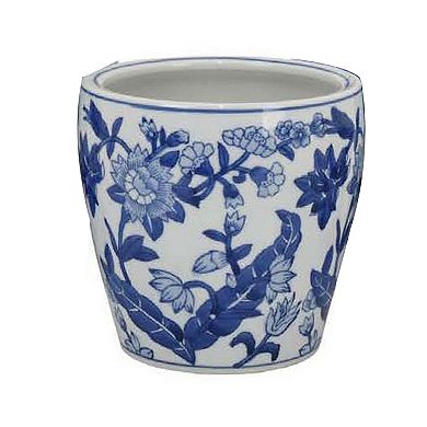 Kerry Accent Planter Pot Set of 4, Blue Floral Pottery, White Ceramic