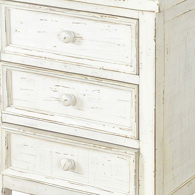 Rena Side End Table with 3 Drawers, Mahogany Wood