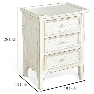 Rena Side End Table with 3 Drawers, Mahogany Wood