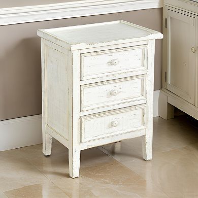 Rena Side End Table with 3 Drawers, Mahogany Wood